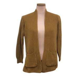 Madewell Nolan Cardigan Sweater Size Small Golden Brown Ribbed Cotton